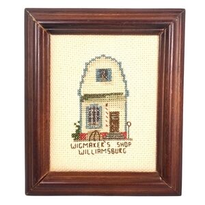Framed Colonial Williamsburg Wigmaker's Shop Needlepoint Art